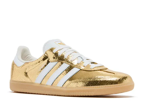 Adidas Samba OG Gold Metallic Cracked Leather Front