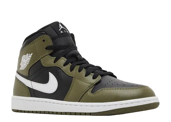 Jordan 1 Mid Black White Olive Front