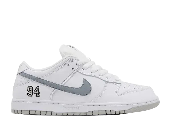 Nike SB Dunk Low Supreme White Metallic Silver Side