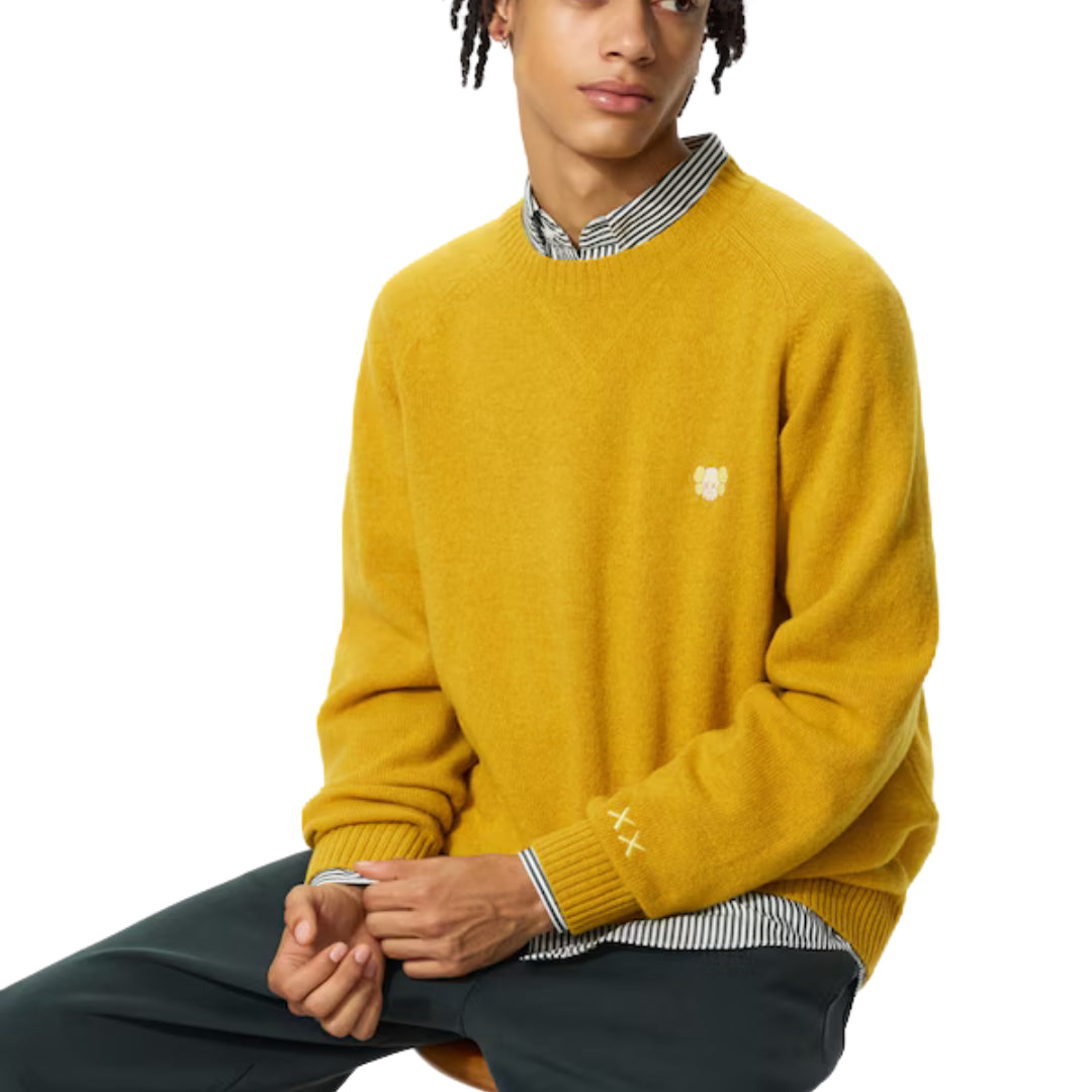 Uniqlo x KAWS Lambswool Crewneck Sweater Yellow Outfit