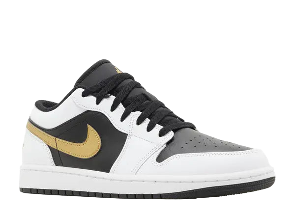 Jordan 1 Low White Black Metallic Gold Swoosh Front