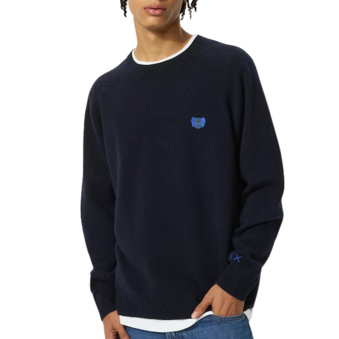 Uniqlo x KAWS Lambswool Crewneck Sweater Navy Outfit